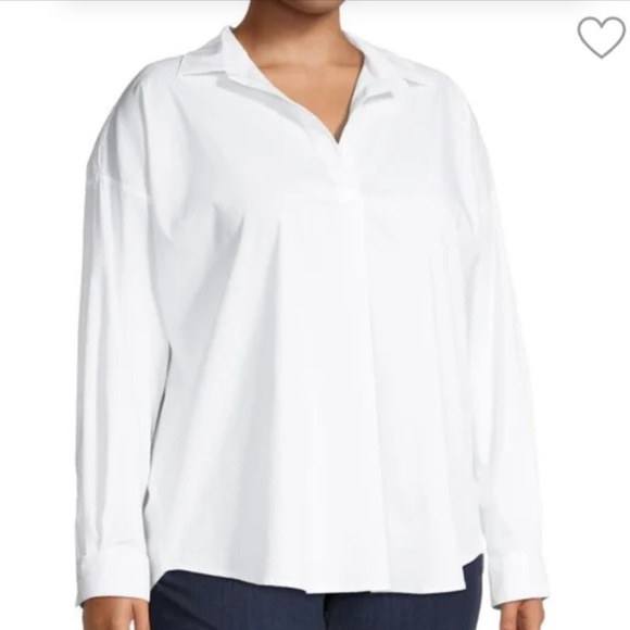 Magaschoni Tops - Magaschoni White Split Neck Long Sleeve Blouse Top Size 1X